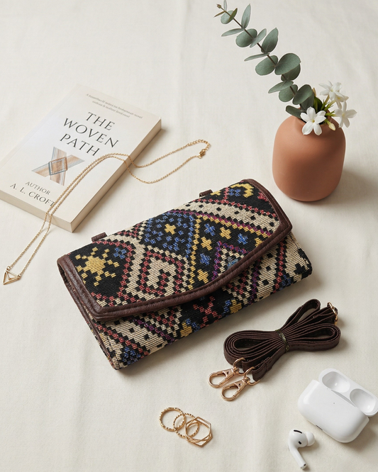Stylish and Compact Jacquard Sling Wallet - Butti - Surovi Bags