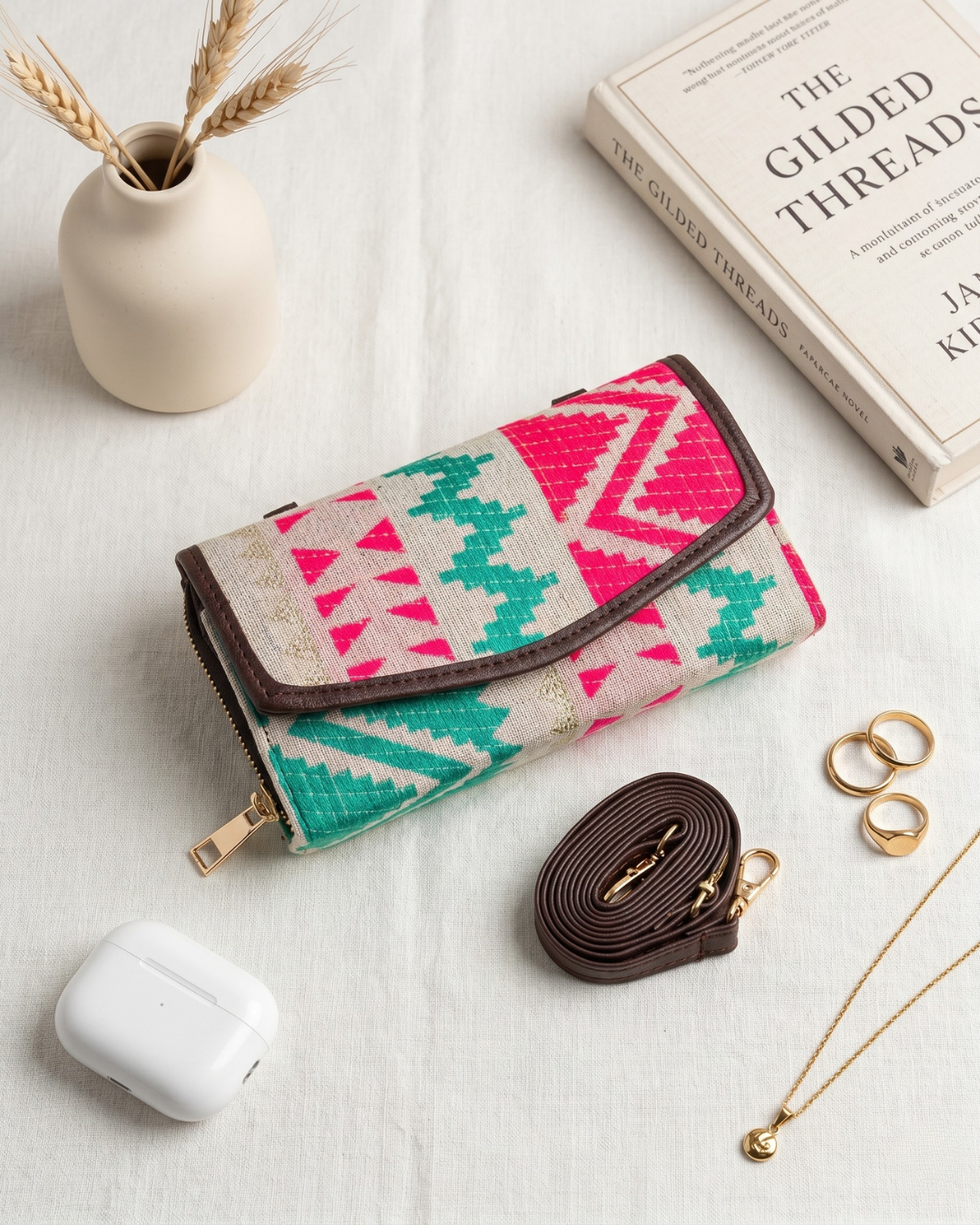Stylish and Compact Jacquard Sling Wallet - Pastel Weave