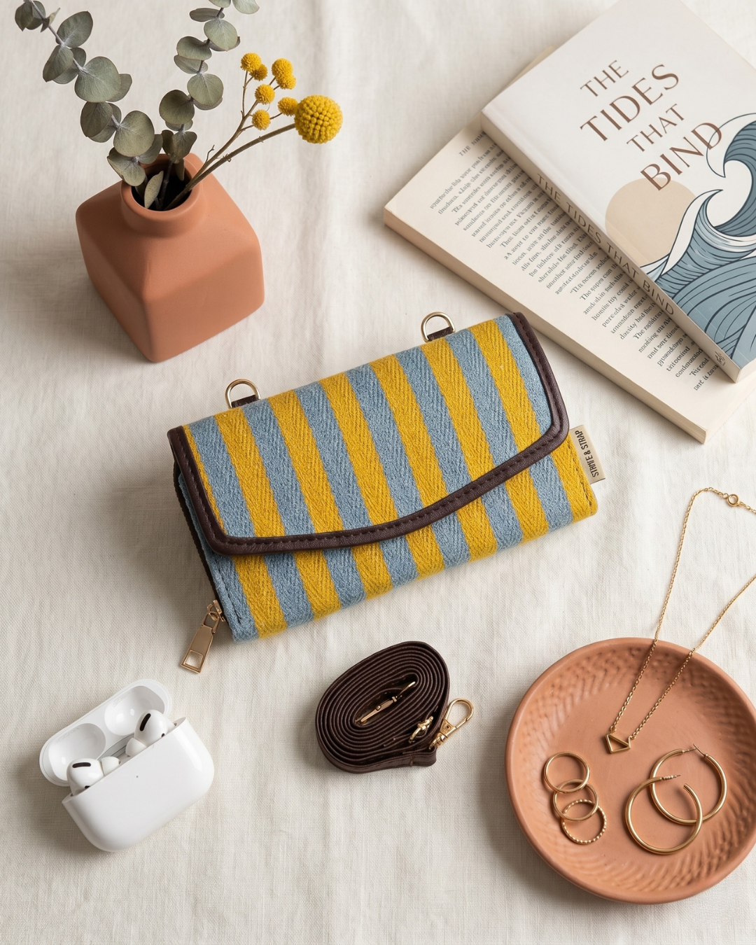 Stylish and Compact Jacquard Sling Wallet - Yellow Weave - Surovi Bags