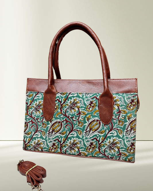 Women Urban Printed Handbag - Green Kalamkari