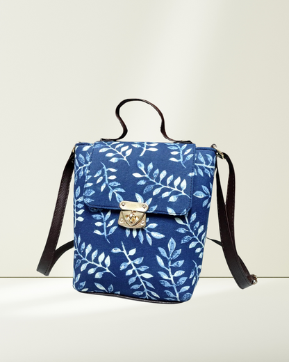 Printed Cotton Double Handle Sling - Indigo Bloom Sling