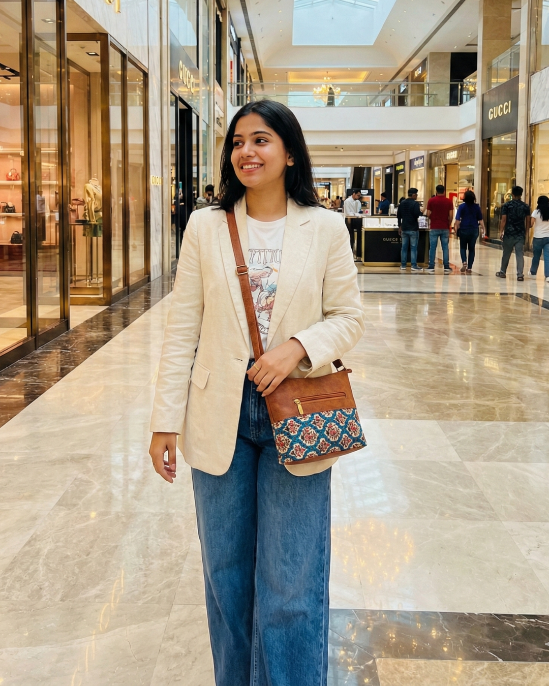 Everyday Explorer Sling Bag Jute - Blue Motif - Surovi Bags