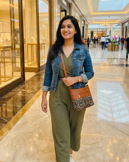 Everyday Explorer Sling Bag Jute - Golden Kalamkari