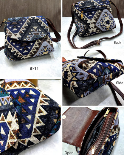 Jacquard Flap Sling Bag - Earthy Tribal