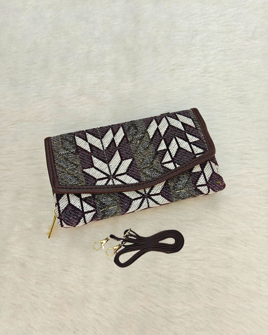 Stylish and Compact Jacquard Sling Wallet - Grey
