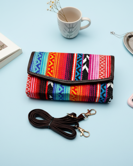 Stylish and Compact Jacquard Sling Wallet - MultiColor