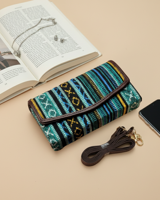 Stylish and Compact Jacquard Sling Wallet - Green