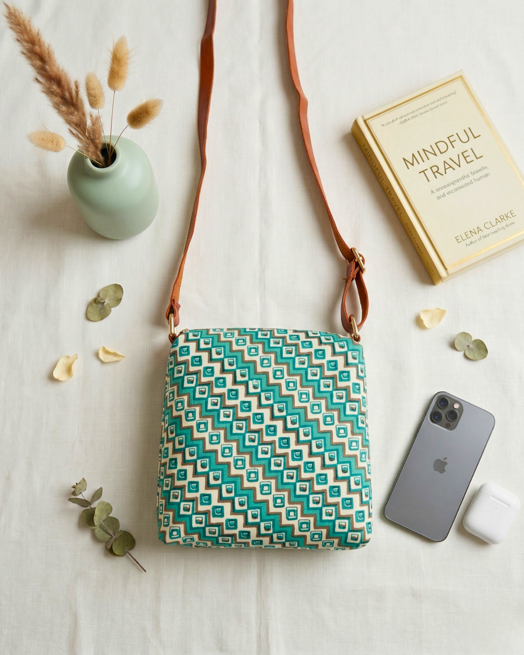 EveryDay Pouch Sling Bag for Women - Green Blockprint - Surovi Bags