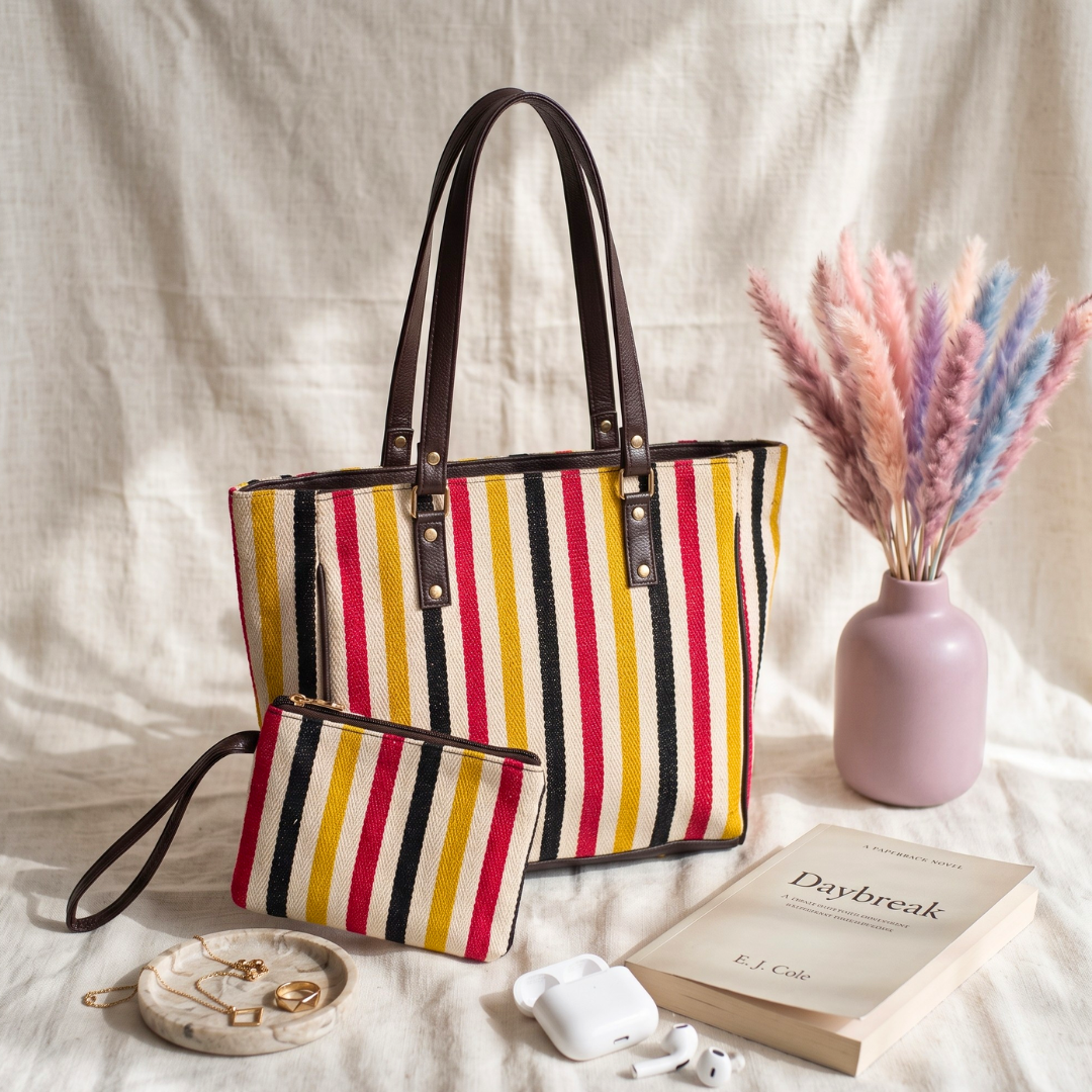 UT Jacquard 3-Partition Tote Bag with Free Phone Pouch - Strips