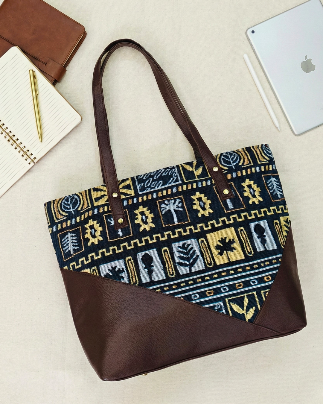 Statement Tote bags for Women - Blue Tribal Weave