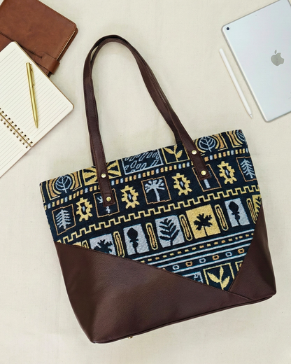 Statement Tote bags for Women - Blue Tribal Weave