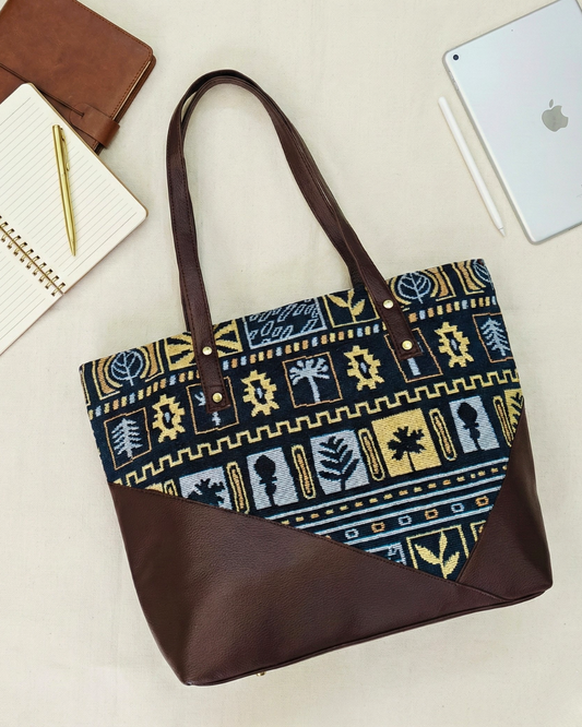 Statement Tote bags for Women - Blue Tribal Weave