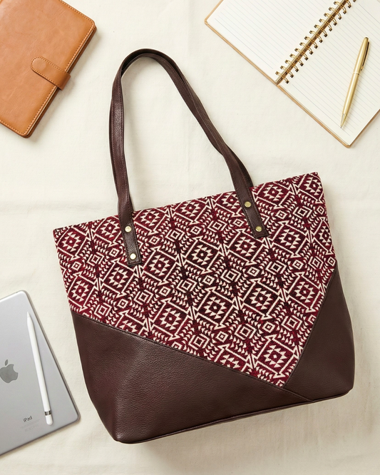 Statement Tote bags for Women - Red Weave