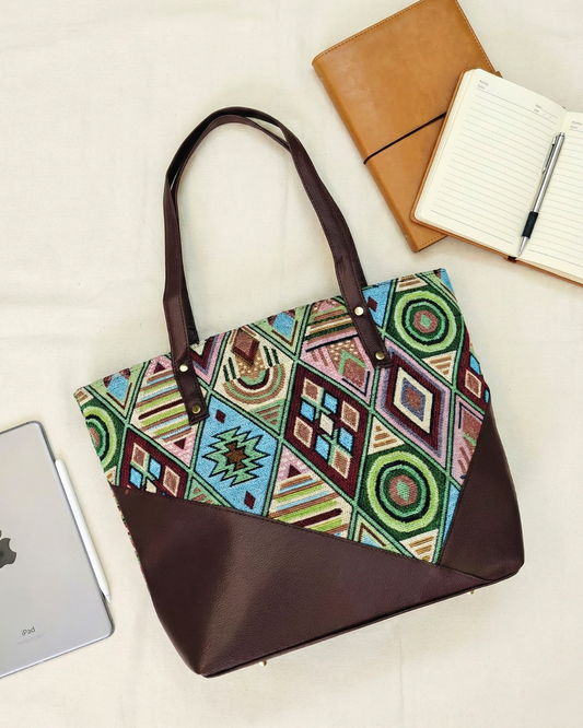 Statement Tote bags for Women - Green weave