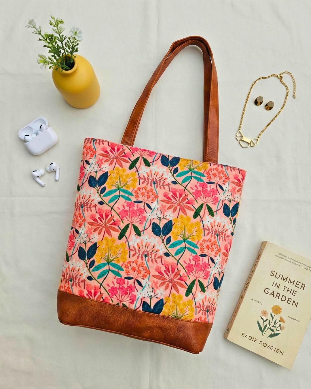 The Velvet Tote - Pink Floral - Surovi Bags