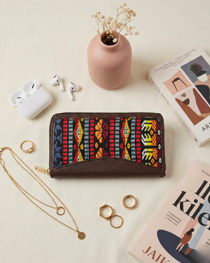 Jacquard Women Zipper Wallet - Red Flower