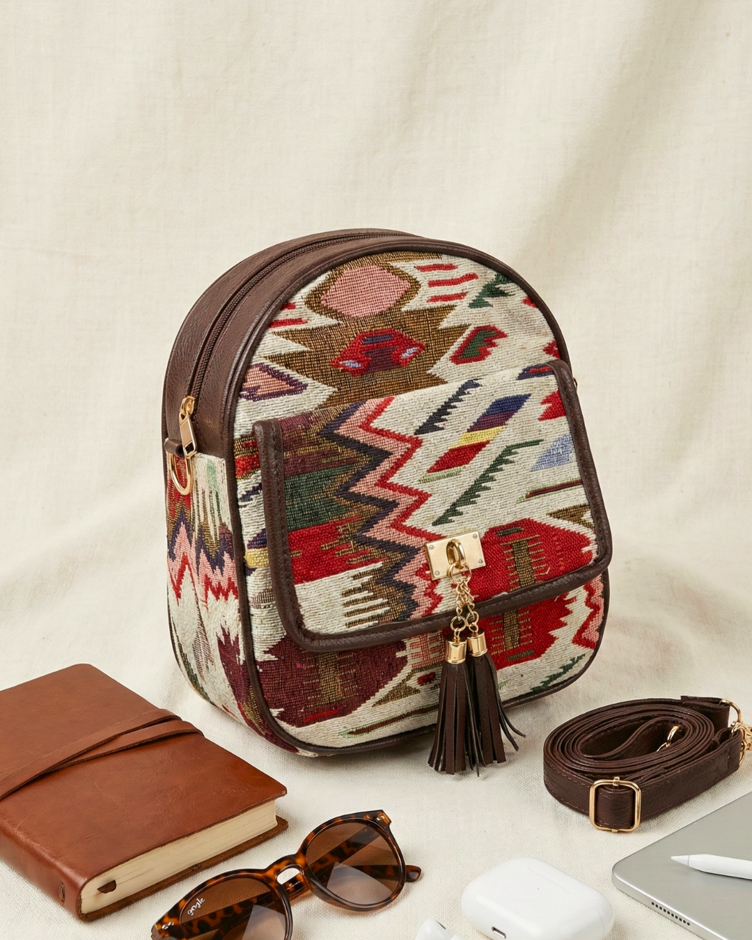 Jacquard Convertible Backpack cum Sling Bag - Tribal Weave