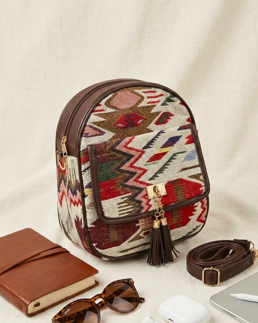Jacquard Convertible Backpack cum Sling Bag - Tribal Weave