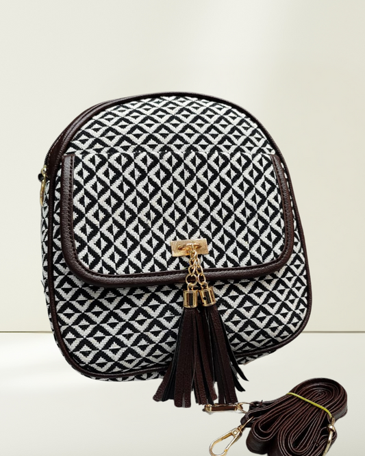 Jacquard Convertible Backpack cum Sling Bag - MonoChrome