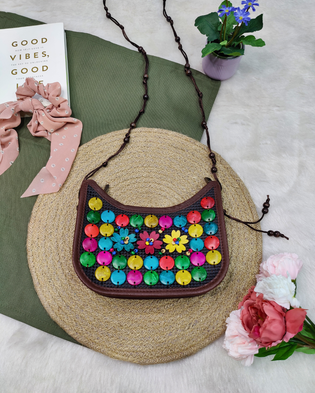 Baguette Sling - Coconut Shell Beaded Bags