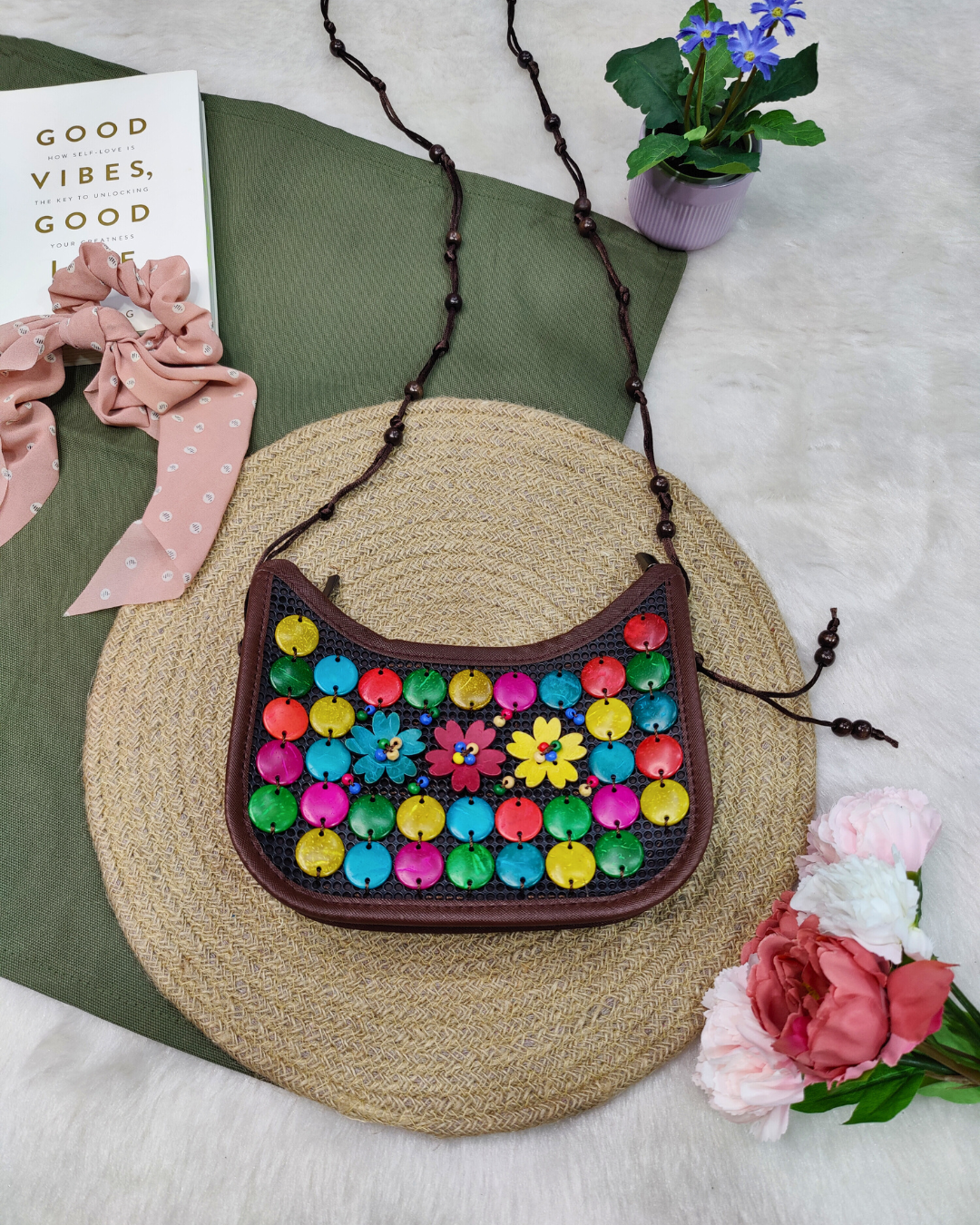 Baguette Sling - Coconut Shell Beaded Bags - Surovi Bags
