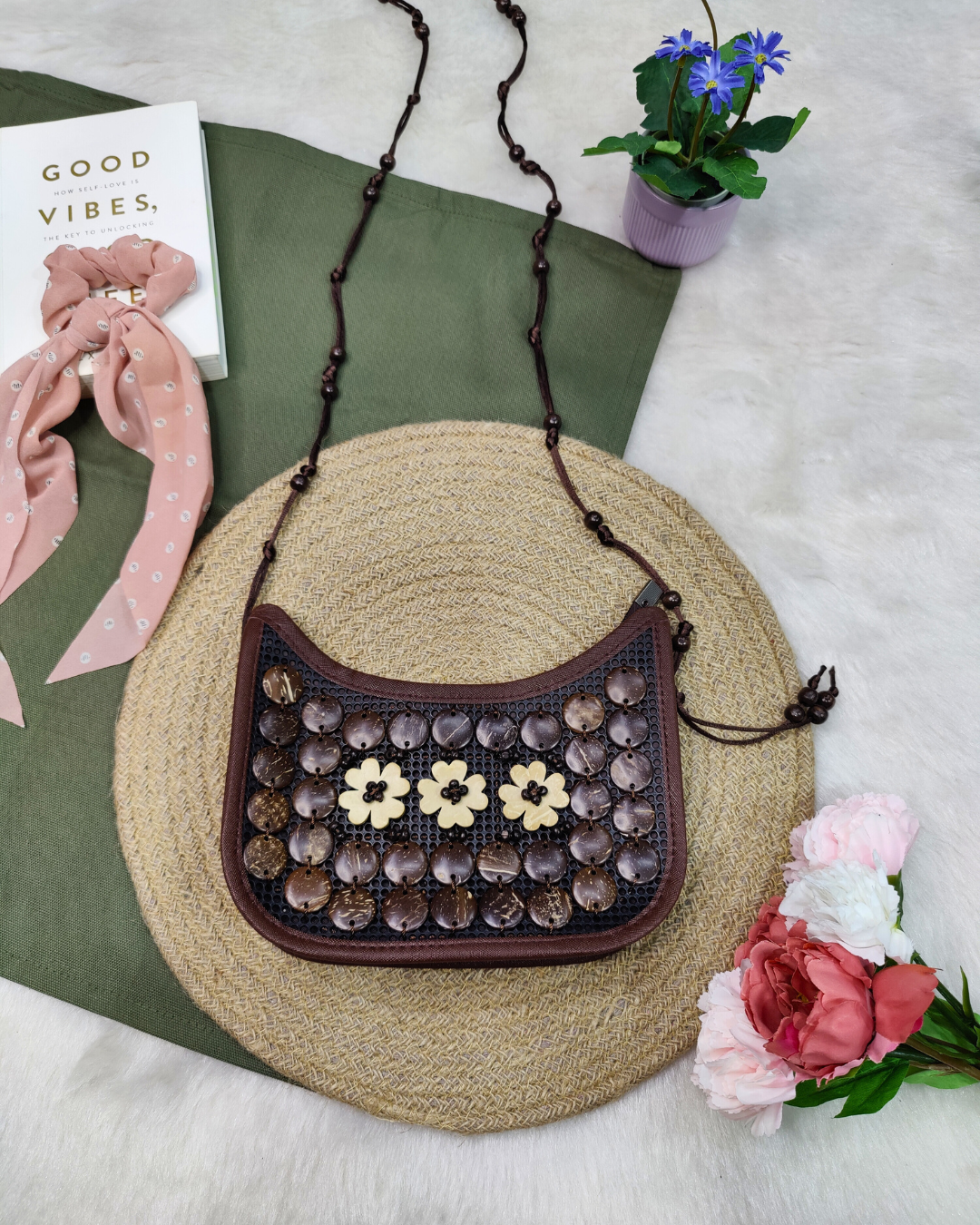 Baguette Sling - Coconut Shell Beaded Bags