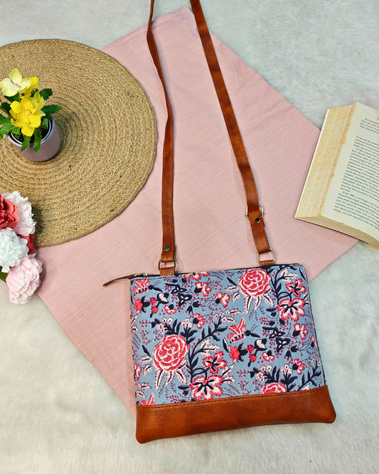 Everyday Convenience: The Jaipuri & Ikkat Sling Bag - Light Blue