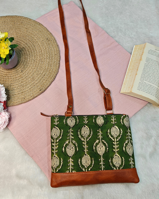 Everyday Convenience: The Jaipuri & Ikkat Sling Bag - Green