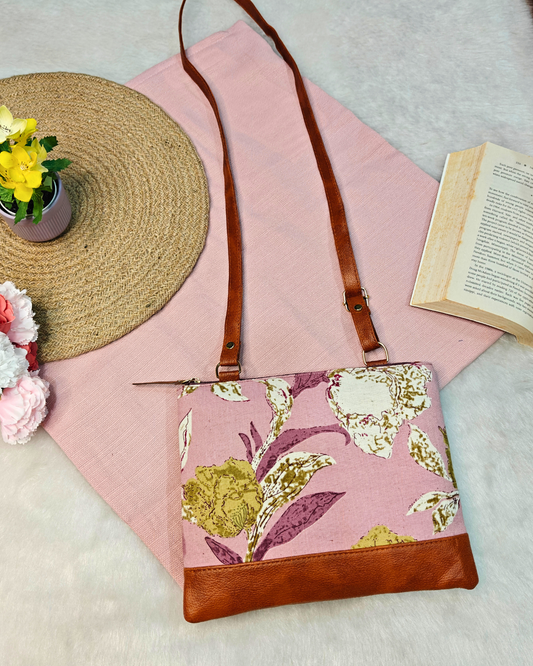 Everyday Convenience: The Jaipuri & Ikkat Sling Bag - Pink Floral