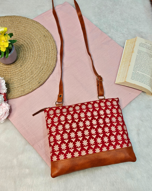 Everyday Convenience: The Jaipuri & Ikkat Sling Bag - Red