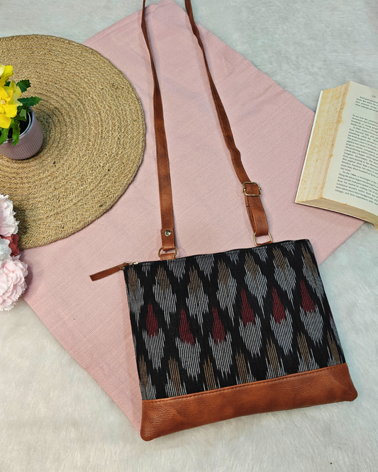 Everyday Convenience: The Jaipuri & Ikkat Sling Bag - Black
