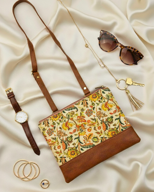 Everyday Convenience: The Jaipuri & Ikkat Sling Bag - Yellow Floral