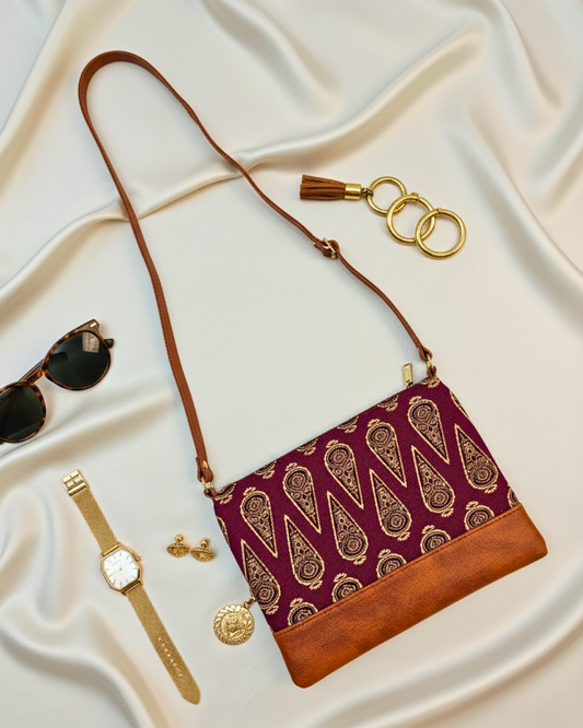 Everyday Convenience: The Jaipuri & Ikkat Sling Bag - Red