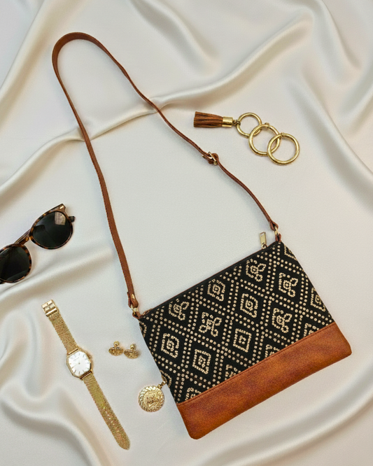 Everyday Convenience: The Jaipuri & Ikkat Sling Bag - Black Bandejh