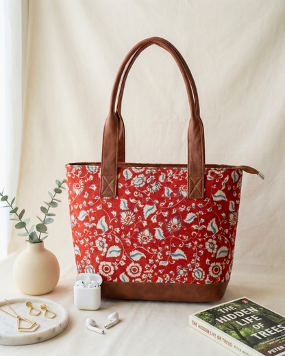 The Signature Tote - Red Kalamkari - Surovi Bags