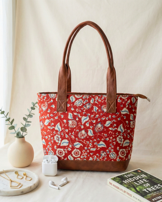 The Signature Tote - Red Kalamkari