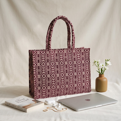 Jacquard Laptop Box Tote - Red Weave