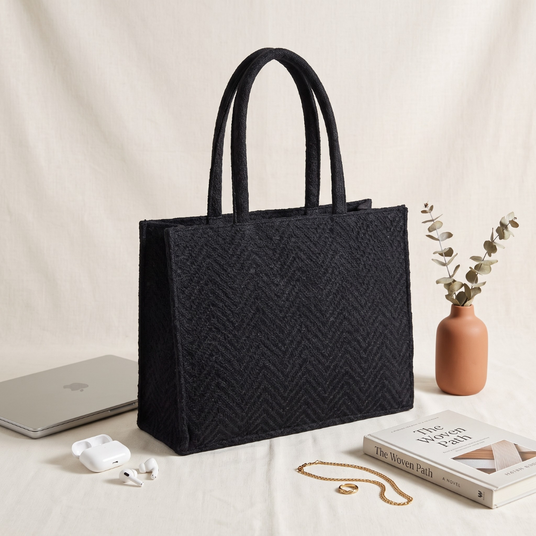 Jacquard Laptop Box Tote - Blue Weave