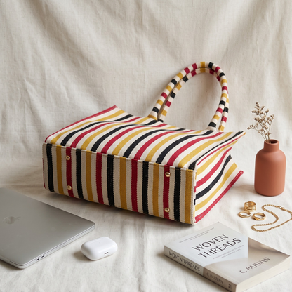 Jacquard Laptop Box Tote - Multi Color Weave