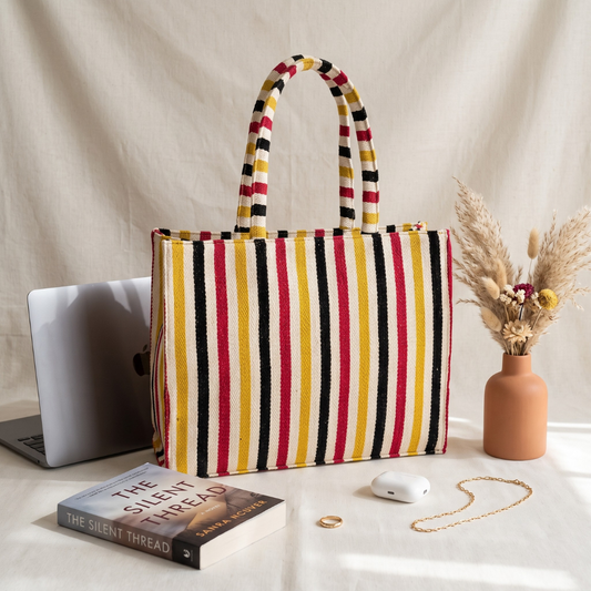 Jacquard Laptop Box Tote - Strips - Surovi Bags