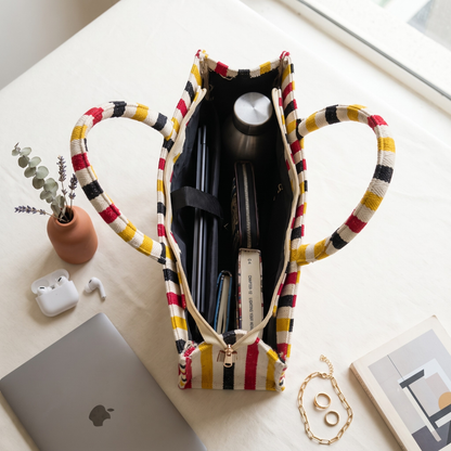 Jacquard Laptop Box Tote - Multi Color Weave