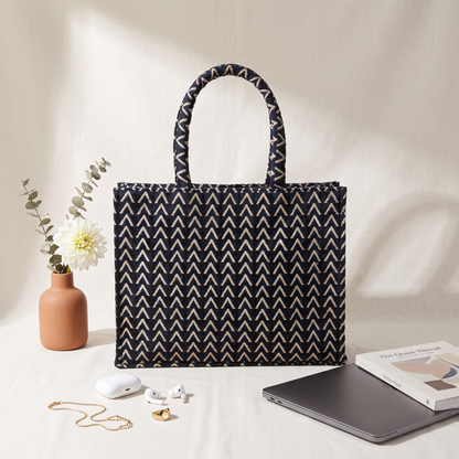 Jacquard Laptop Box Tote - Blue Strips