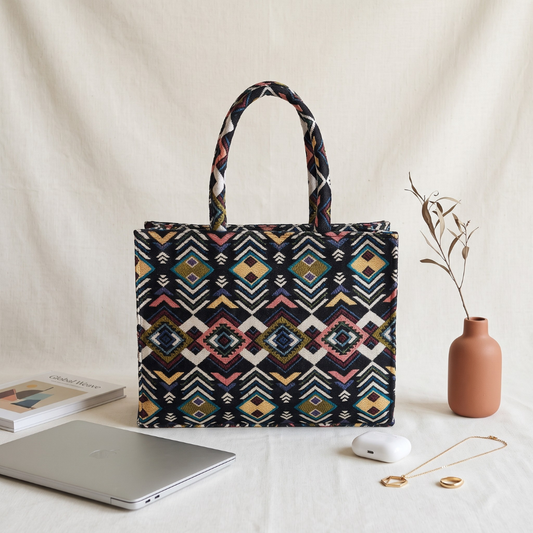 Jacquard Laptop Box Tote - Multi Color Weave - Surovi Bags