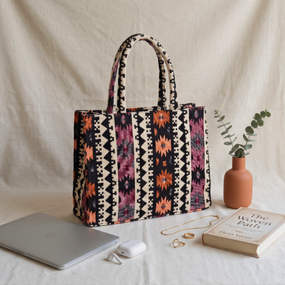 Jacquard Laptop Box Tote - Orange Tribal Weave