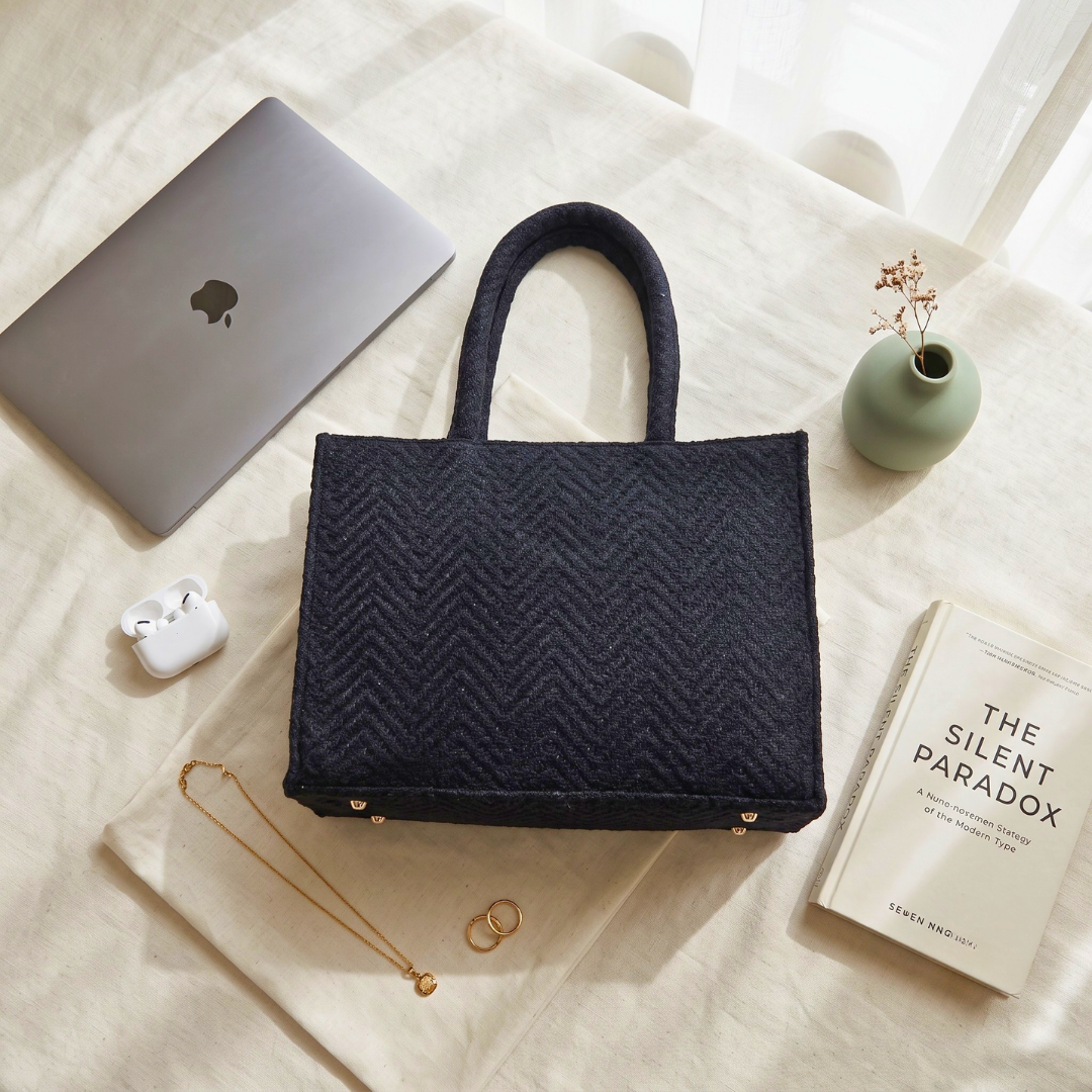 Jacquard Laptop Box Tote - Blue Weave