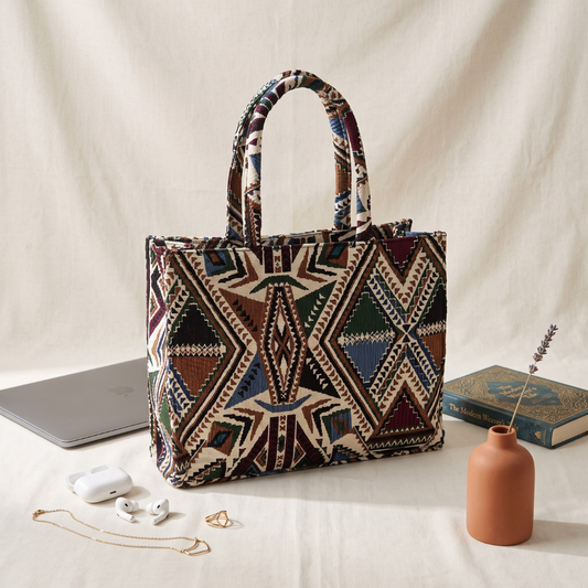 Jacquard Laptop Box Tote - Tribal Weave - Surovi Bags