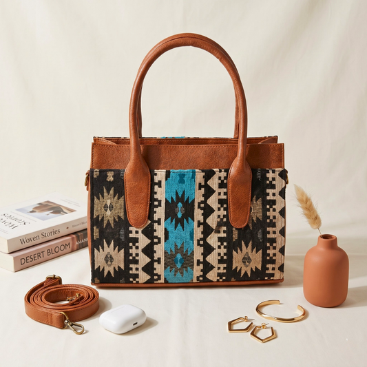 Women Urban Jacquard Handbag - Blue Weave - Surovi Bags