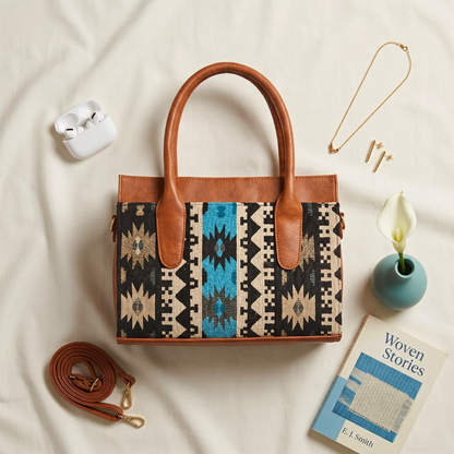 Women Urban Jacquard Handbag - Blue Weave - Surovi Bags