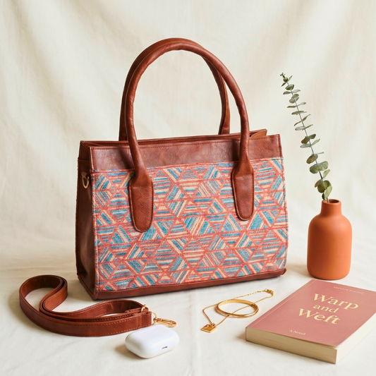 Women Urban Jacquard Handbag - Onion Pink Weave - Surovi Bags