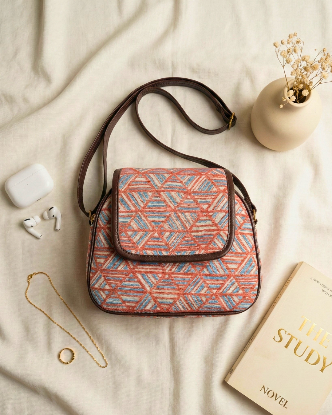 Premium Jacquard Carryall Sling Bag - Onion Pink Weave